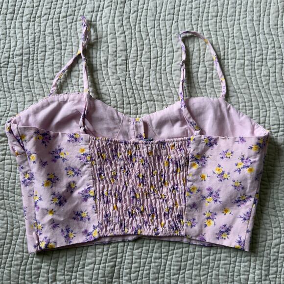Zara Floral Bustier Corset Top Pink Spaghetti Strap Cropped Size XS - Picture 7 of 10